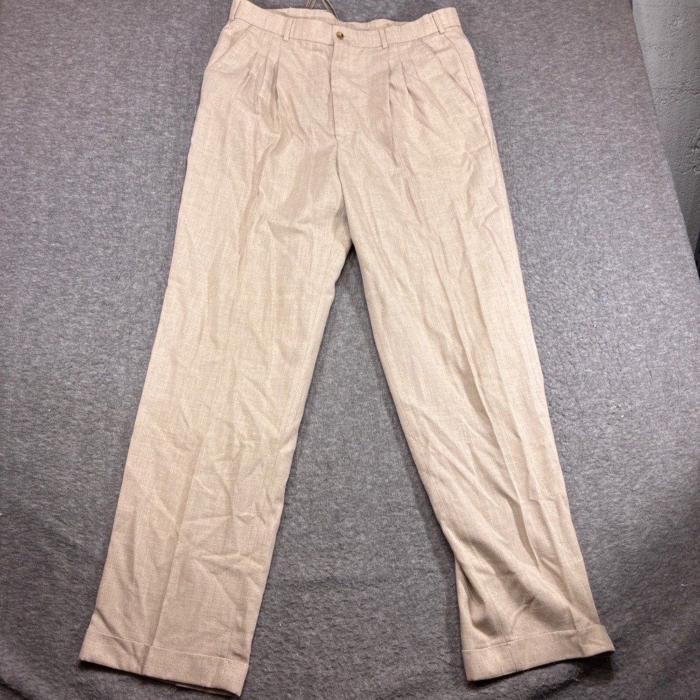 Thomson‎ Slacks Men 36x34 Tan Vintage Wide Leg Baggy Flowing Rayon Blend Preppy
